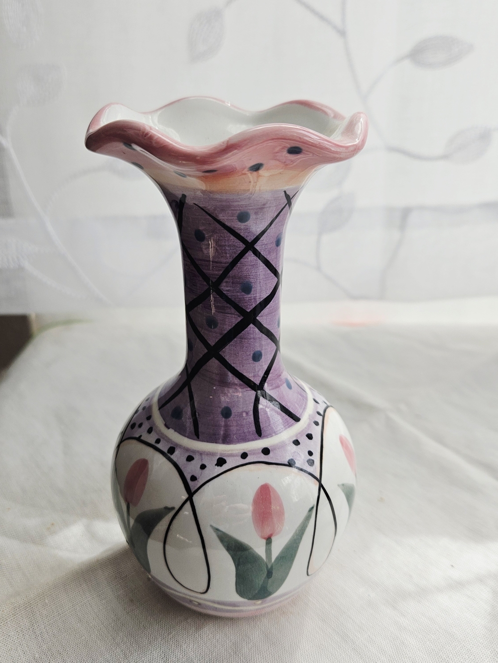 Laura Ashley 1990s Ceramic Bud Vase Floral Spring Decor